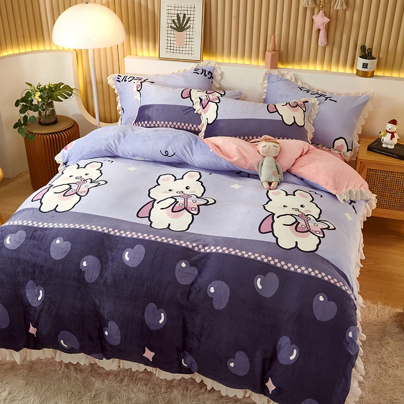 Warm winter quilt cover with fleece 150x200x230 plush duvet cover 1 meter 8 five 5 bed four-piece set of milk velvet