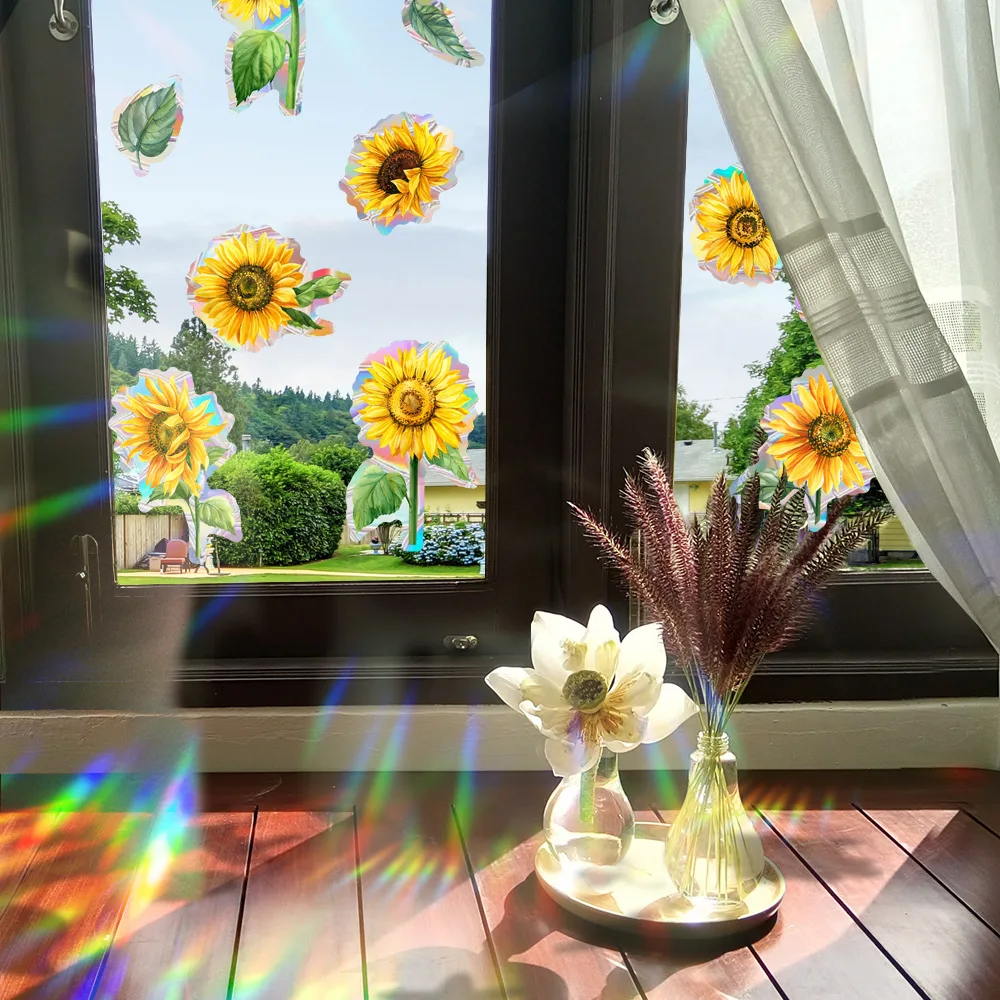 for static Cling Decals Colorful Sunflower Sun Catcher Waterproof PVC Material Fade Resistant Design Tear for proof Film