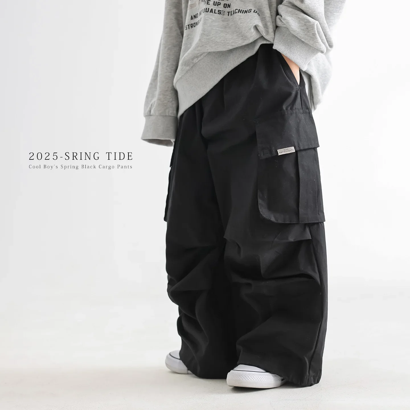 아동복 남아용 용수철 오버롤 바지, 한국 스타일, 편안한 심플 캐주얼 단색 캐주얼 바지, 2025 신상 패션