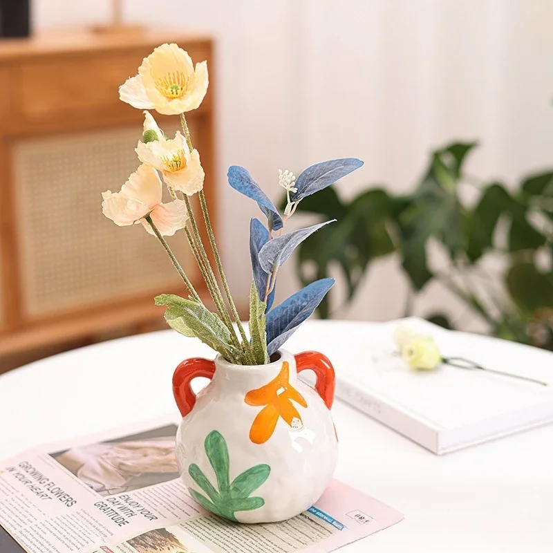 Ceramic Vase Decoration Living Room Flower Arrangement Creative Handmade Painting Decoration