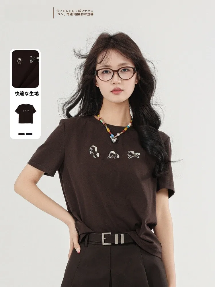 

Футболка с коротким рукавом Memory's Start, свободного кроя, с вышивкой, в повседневном стиле, с логотипом, летняя новинка, женский модный топ