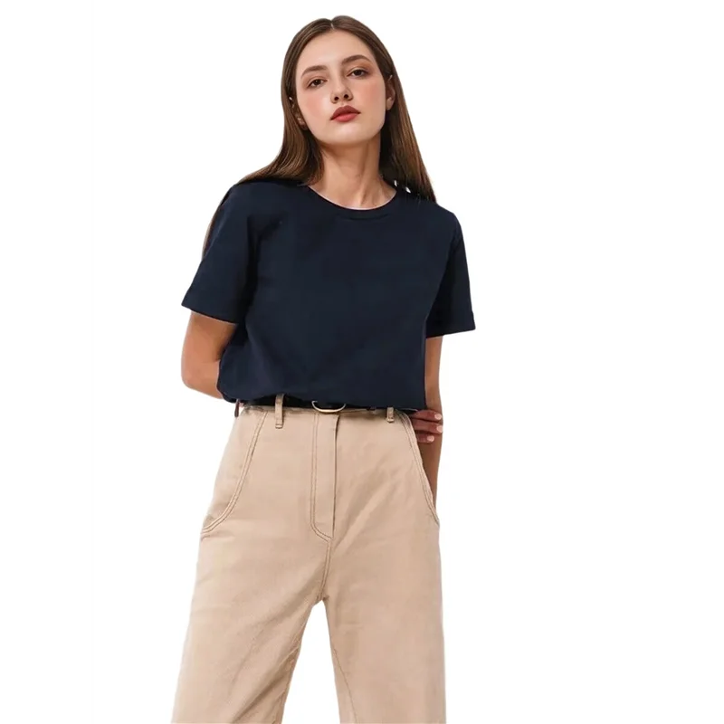 

Женские футболки большого размера с короткими рукавами и круглым вырезом, свободная футболка для тренировок, повседневные летние топы из хлопка-A55G