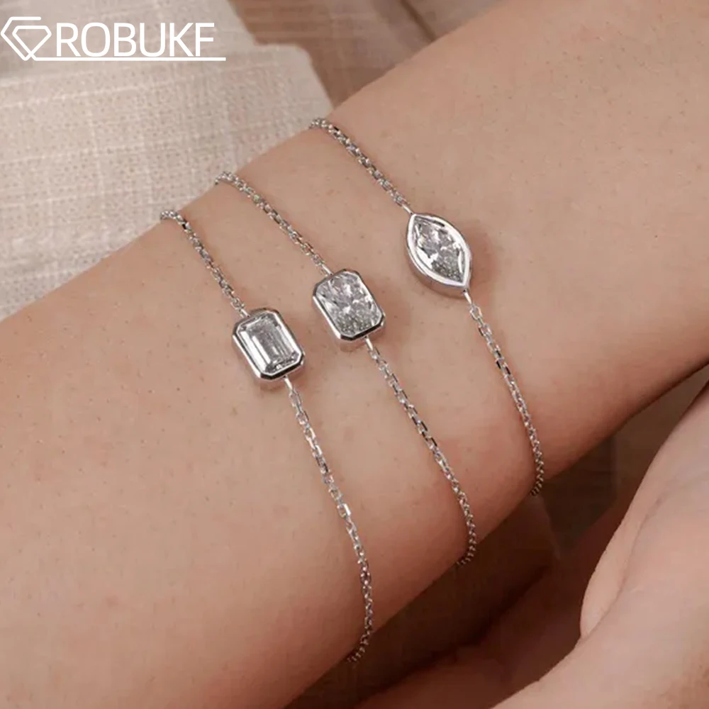 

Набор безелей 1CT 2CT, браслеты-пасьоны с муассанитом для женщин, изумруд/радиант/маркизовая огранка, лабораторный бриллиант S925, серебряный браслет для вечеринки