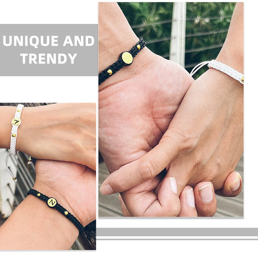 

2Pcs Vintage Couple Bracelets Woven Adjustable Wristbands Promise Friendship Bracelet for Women Teens Fashion Accessory Gift