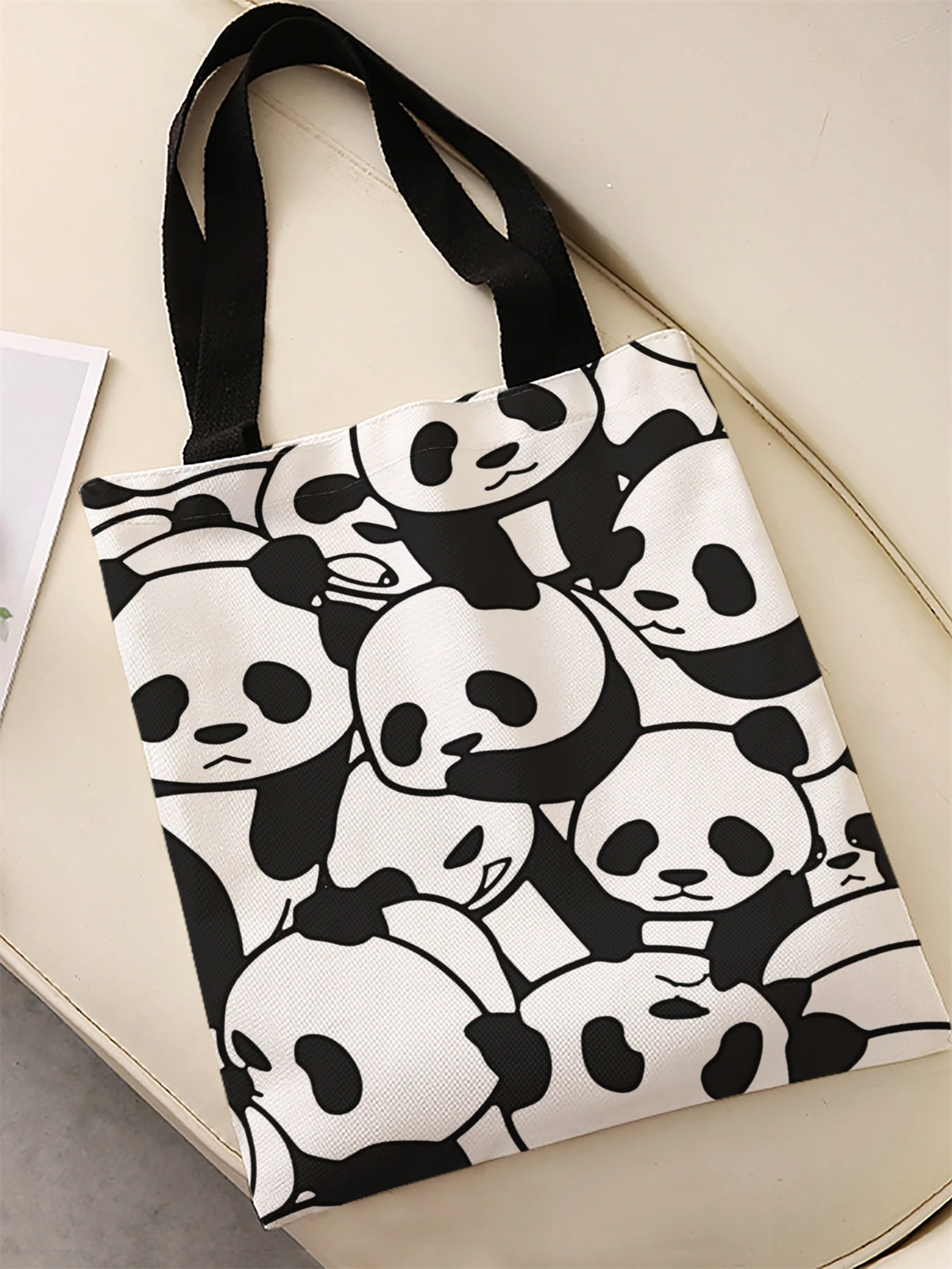 Panda Pattern Printed Casual Handbag, Reusable Fashionable Backpack, Multifunctional Handbag, Shopping Bag