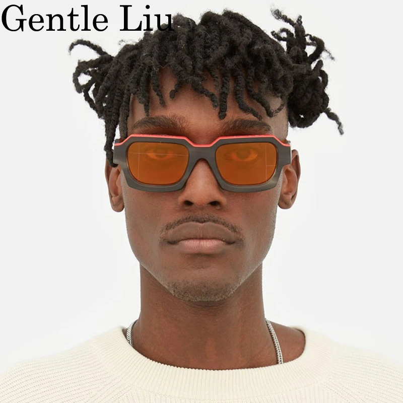 Vintage Square Punk Sunglasses Men Women Luxury Brand Fashion Rectangle Sun Glasses For Male Double Color Thick Frame Eyewear
