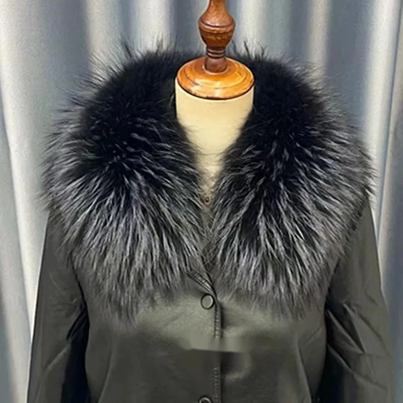 Real Raccoon Fur Collar For Women Winter Thick Neck Warmer Fur Scarves Natural Fur Collar Keep Warm Coat Jacket Fur Shawl