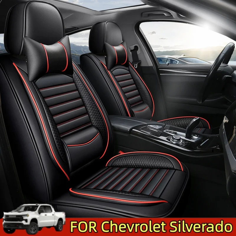 

Чехол для автомобильного сиденья Chevrolet Silverado, водонепроницаемый, износостойкий, из искусственной кожи, роскошное сиденье с фиксированной талией спереди и сзади, полностью обернутое сиденье
