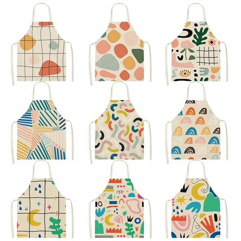 Floral Palm Plant Printed Kitchen Apron Children and Female Chefs Cooking Geometric Printed Apron Cleaning Tools Kitchen Apron