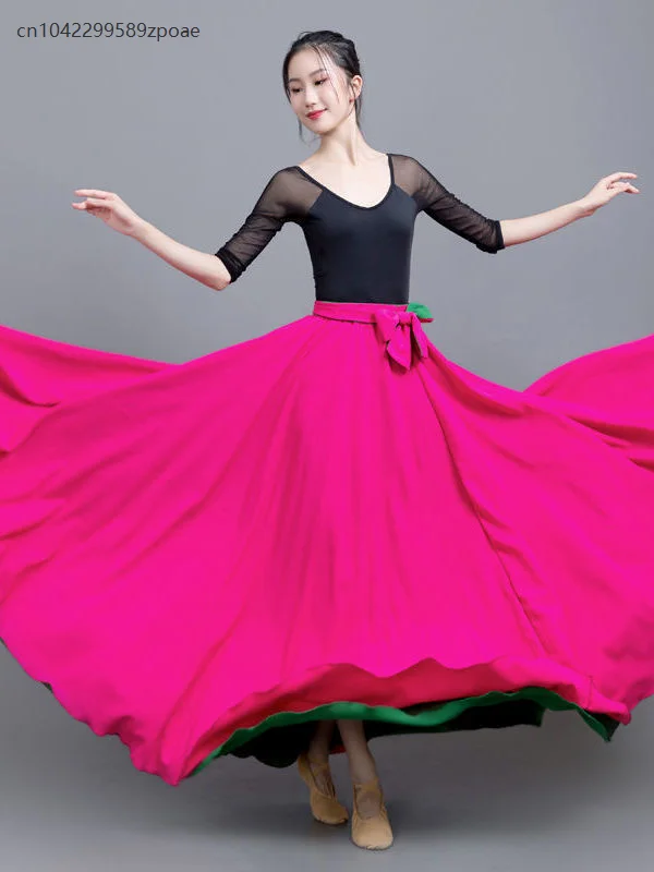Women's Flamenco Skirt Spanish Dance Skirt Belly Dance Long Skirt Large Swing Skirt Gradient Color Performance Gypsy Skirt 2025