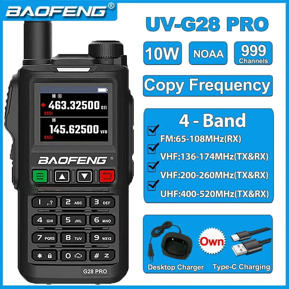 2025 Baofeng UV-G28 Pro 10 واط لاسلكي 4 نطاقات UHF VHF Type-C شاحن 999 CH اتجاهين أجهزة الراديو قوية UV18H UV18 جهاز الإرسال والاستقبال