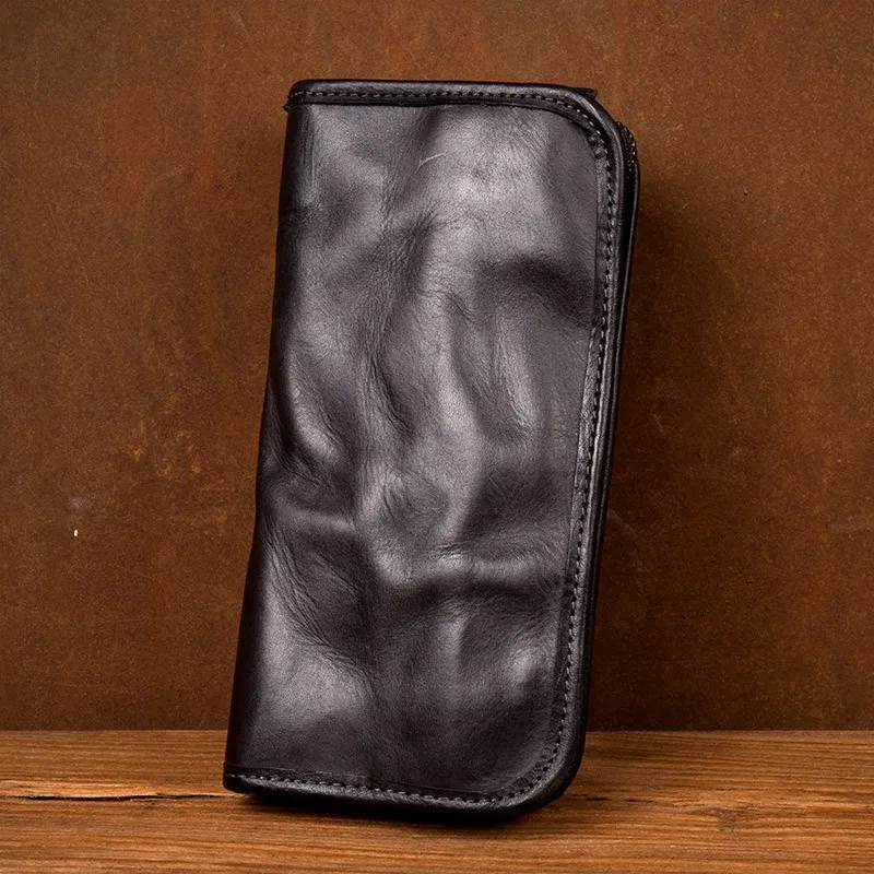 Hand-painted leather long purse vegetable tanned leather purse fashion leather retro handmade wallet