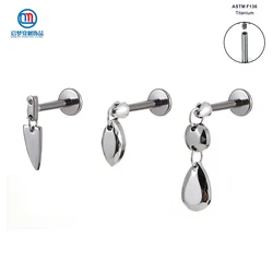 QM ASTM F136 Titanium Internally Threaded Labret with Dangle Tragus Flat Earring Body Piercing Jewelry