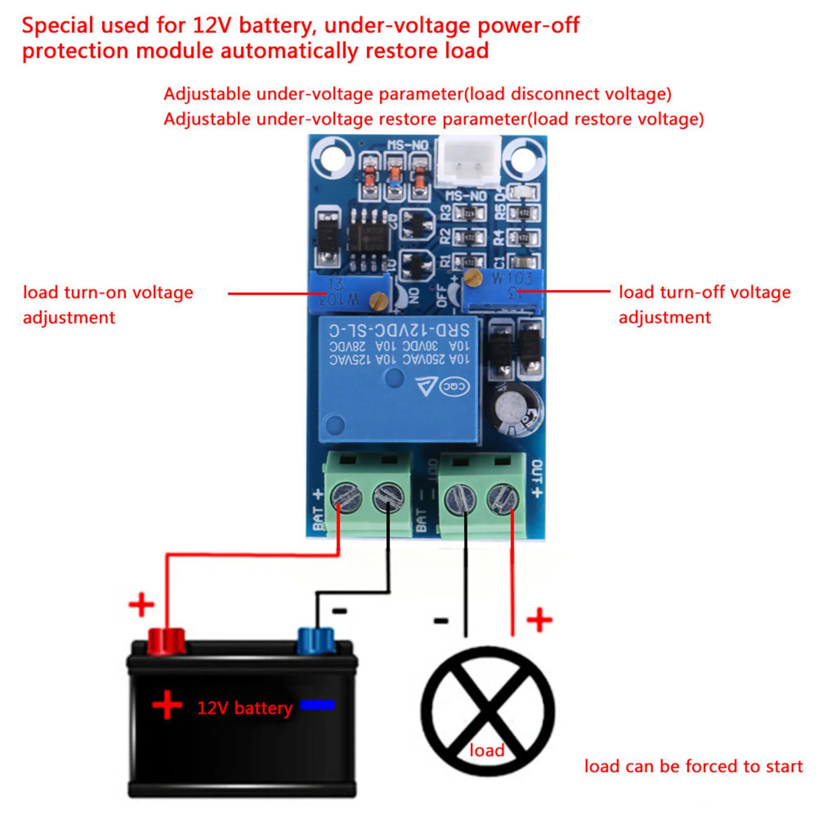 12V Battery Low Voltage Cut off Automatic Switch On Recovery Protection Module