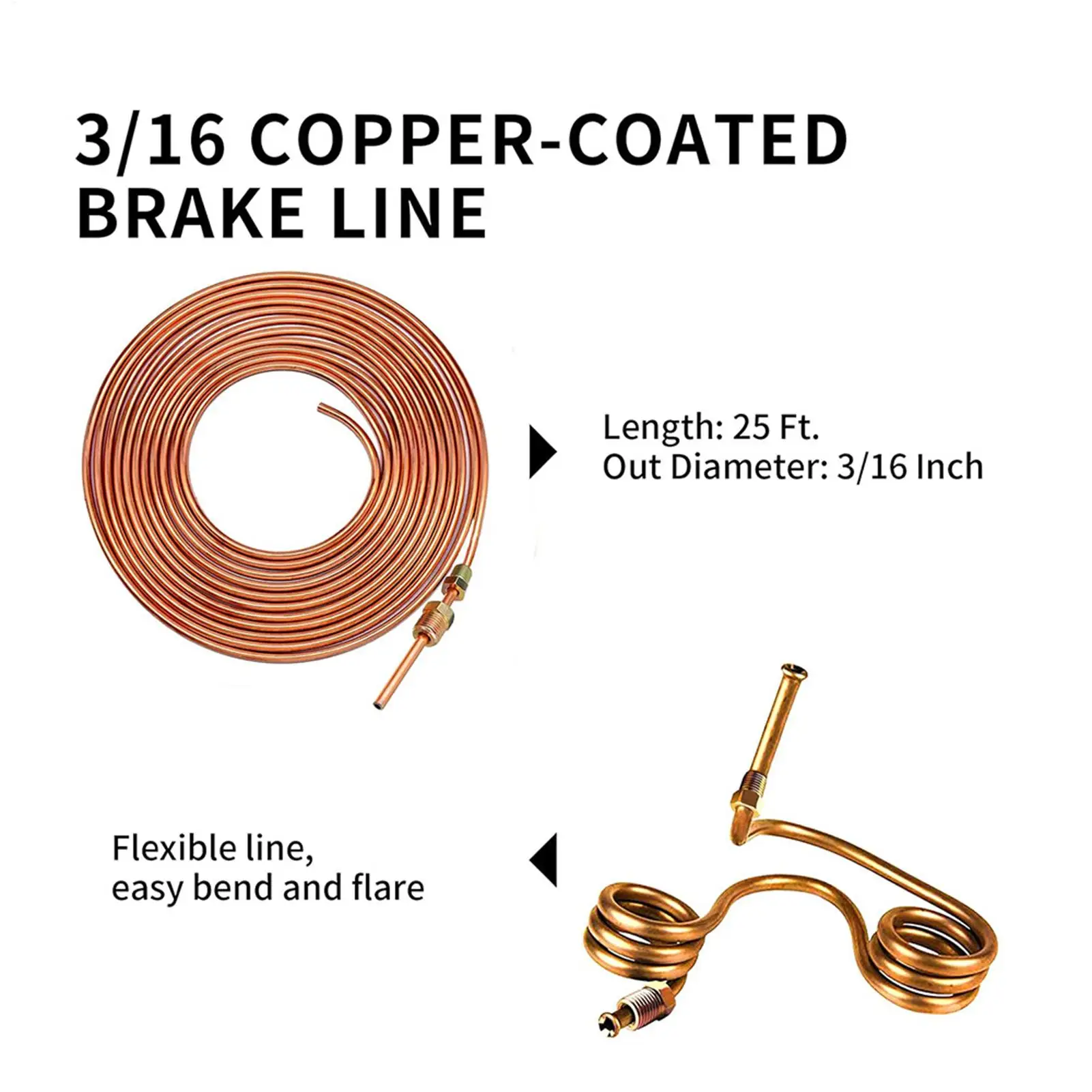 

Комплект для развальцовки тормозных трубок 3/16 дюйма, медный, 25 футов, для автомобилей, грузовиков, седанов