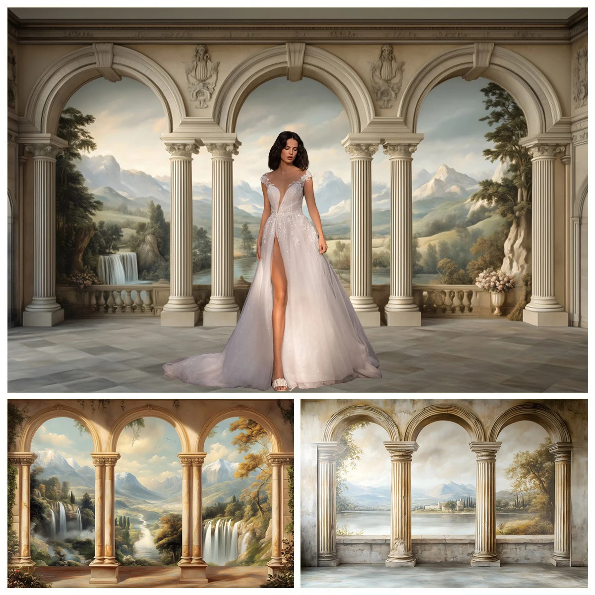 

European Palace Photography Backdrop Vintage Palace Interior Arch Window Wedding Maternity Portrait Baby Background Photo Studio