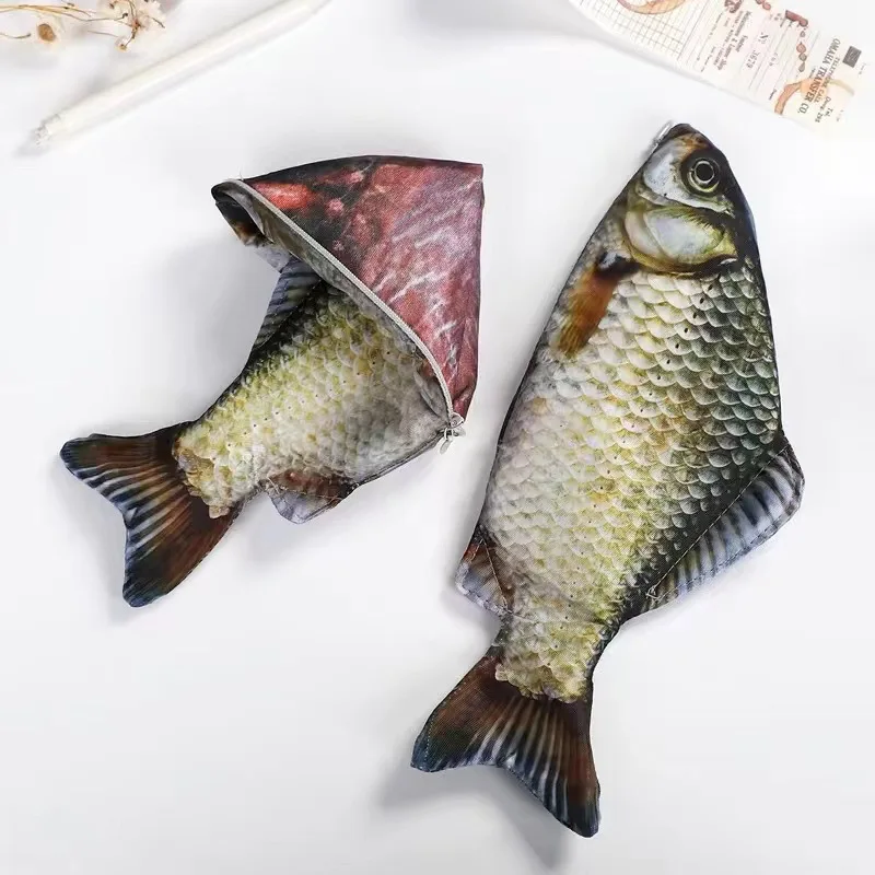 Pencil Case Abstract Style For Middle School Students, Girls' Quirky Cute Creative Realistic Crucian Carp And Salted Fish