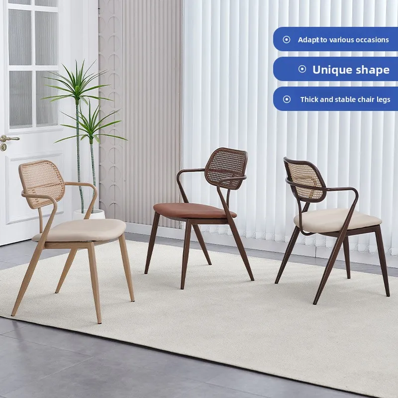 كرسي الروطان في العصور الوسطى كرسي طعام قابل للتكديس مسند ظهر منزلي مقعد مكتب مقهى شرفة كرسي ترفيهي كرسي طاولة طعام #2