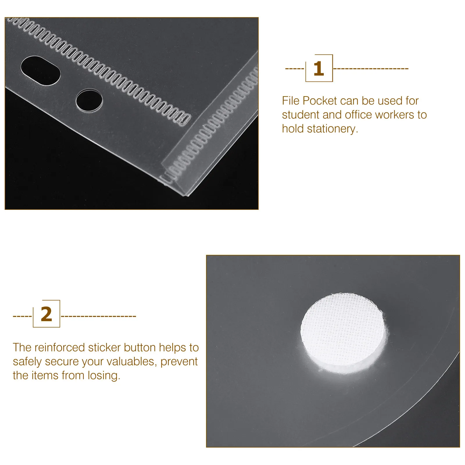 

4Pcs Transparent File Pockets Sticker Button Document Holders Plastic Document Storage Bags for Office School Stationery