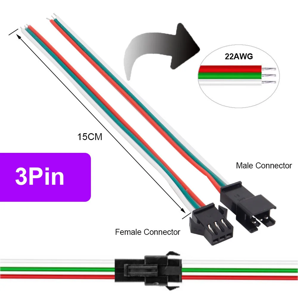 Conector JST Led macho/hembra, enchufe de tira Led para adaptador de lámpara de luz RGB RGBW, 5-100 pares, 2 pines, 3 pines, 4 pines, 5 pines, 6