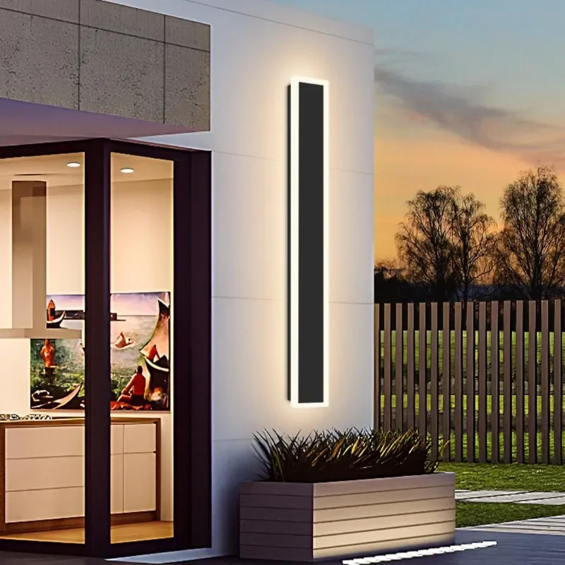 

48IN Modern Outdoor LED Long Wall Light Fixture Exterior Wall Sconce Long Strip Wall Lamps, IP65 Waterproof 36W 3200LM Black