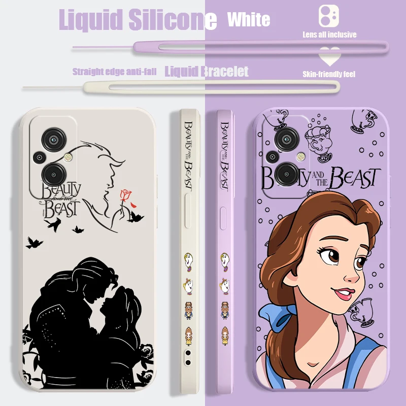 Disney Beauty and the Beast Liquid Left Rope Phone Case For Redmi 6 7 8 9 10 11 12 13 K30 40 50 60 AT X A1 Ultra Pro Soft Cover