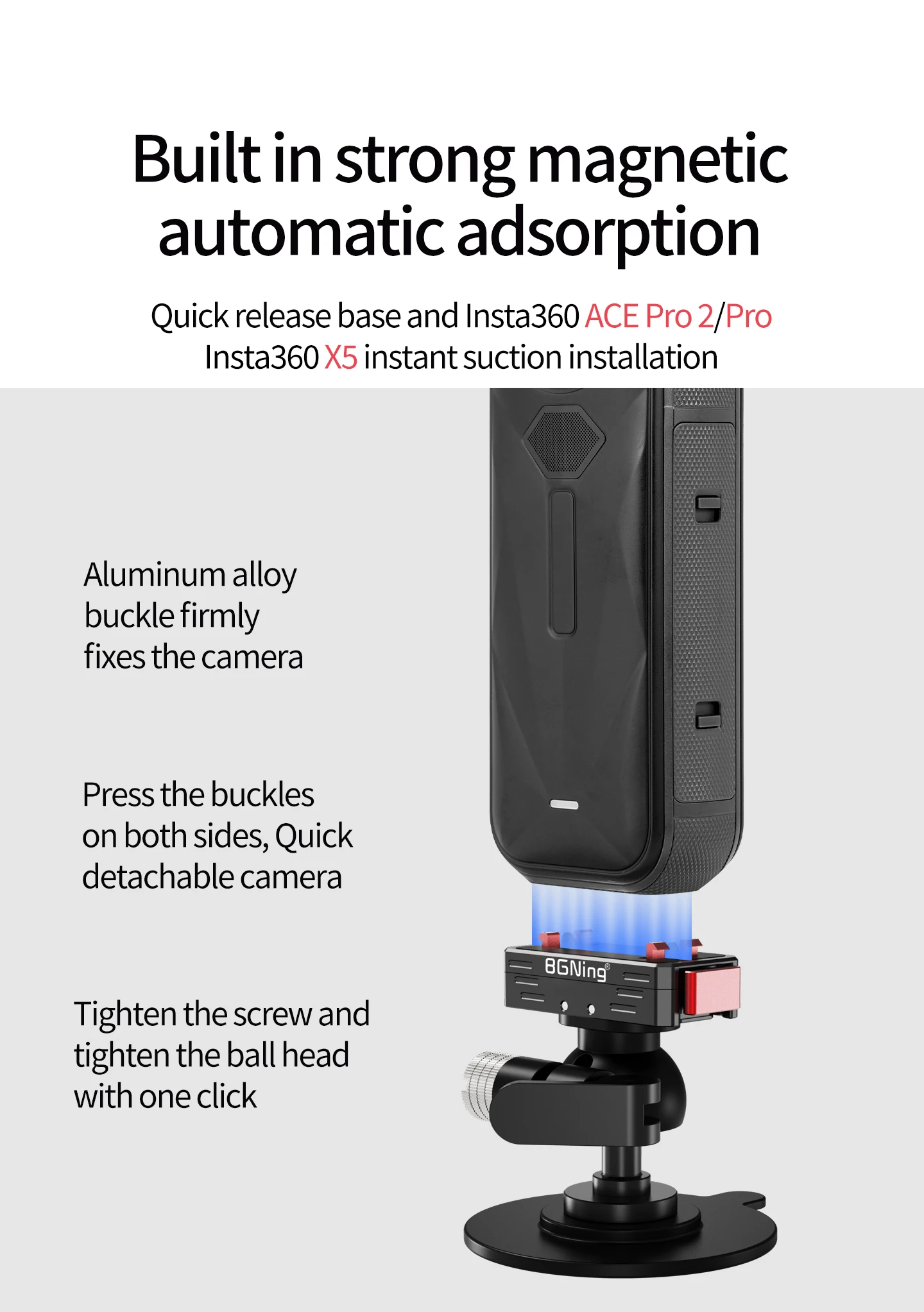 Verstellbare Kugelkopf-Kamerahalterung mit Klebe- und Saugnapfbefestigung für Motorrad und Auto, geeignet für Insta360 GO Ultra X5 X6 Ace Pro2 mit Magnetfuß – Detail 17