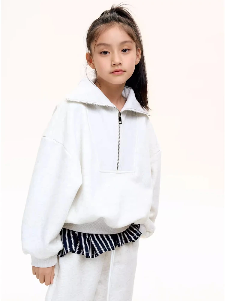 

Autumn New Children's Cotton Half-Zipper Sweatshirt 2024 Fashion Streetwear Boys And Girls Lapel Long-Sleeved Pullover Sweaters