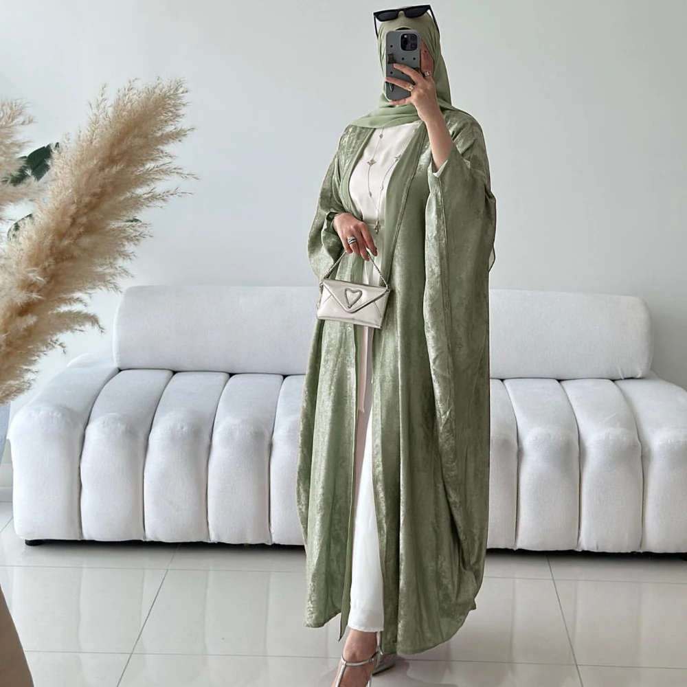 Abayas For Women Eid Shiny Batwing Satin Open Kimono Abaya Dubai Luxury Muslim Kaftan Dress Islam Clothing Caftan Marocain Femme