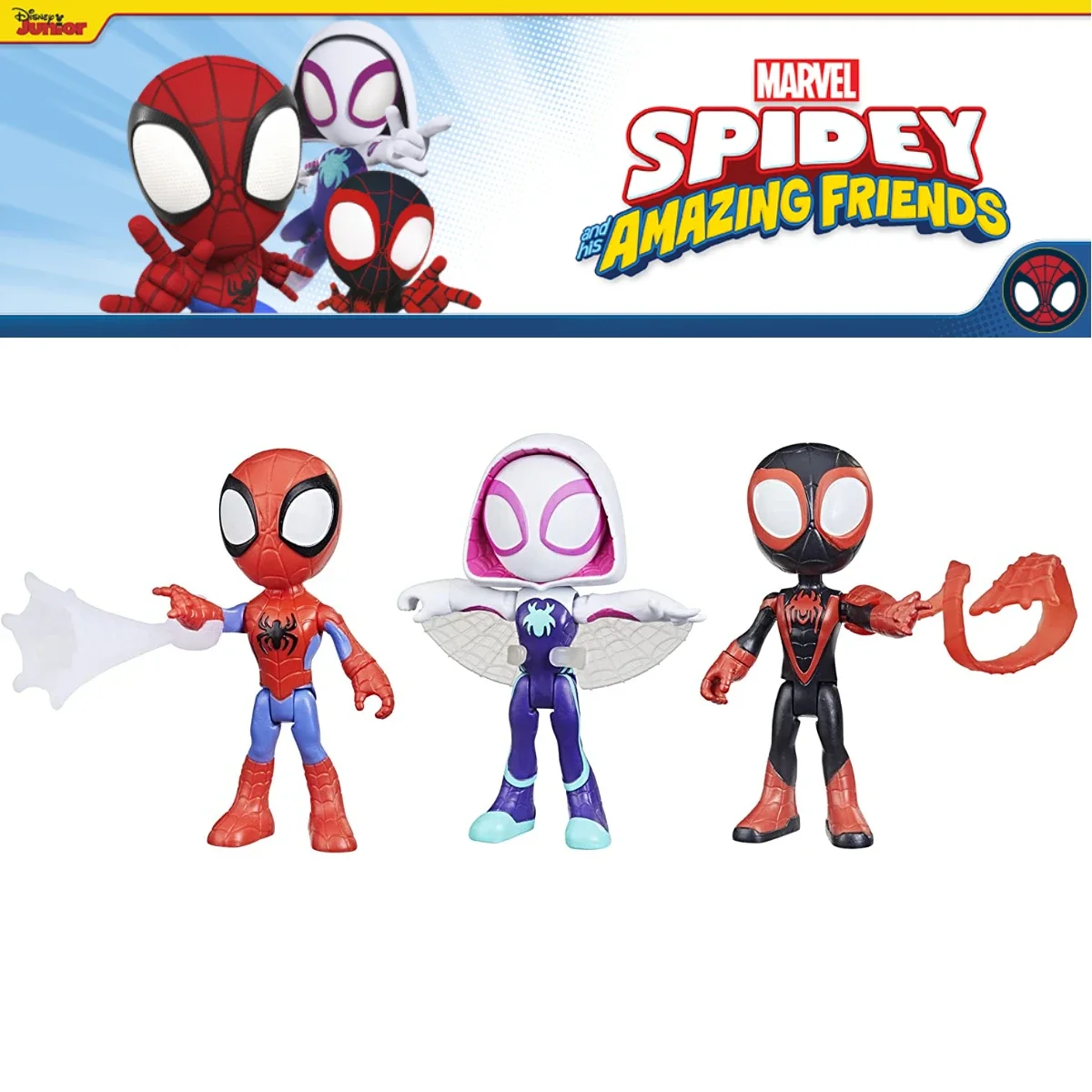 Marvel Spidey and His Amazing Friends 3 Pack, 4-Inch Scale Action Figures, Includes 3 Figures and 3 Accessorie, Ages 3 And Up,