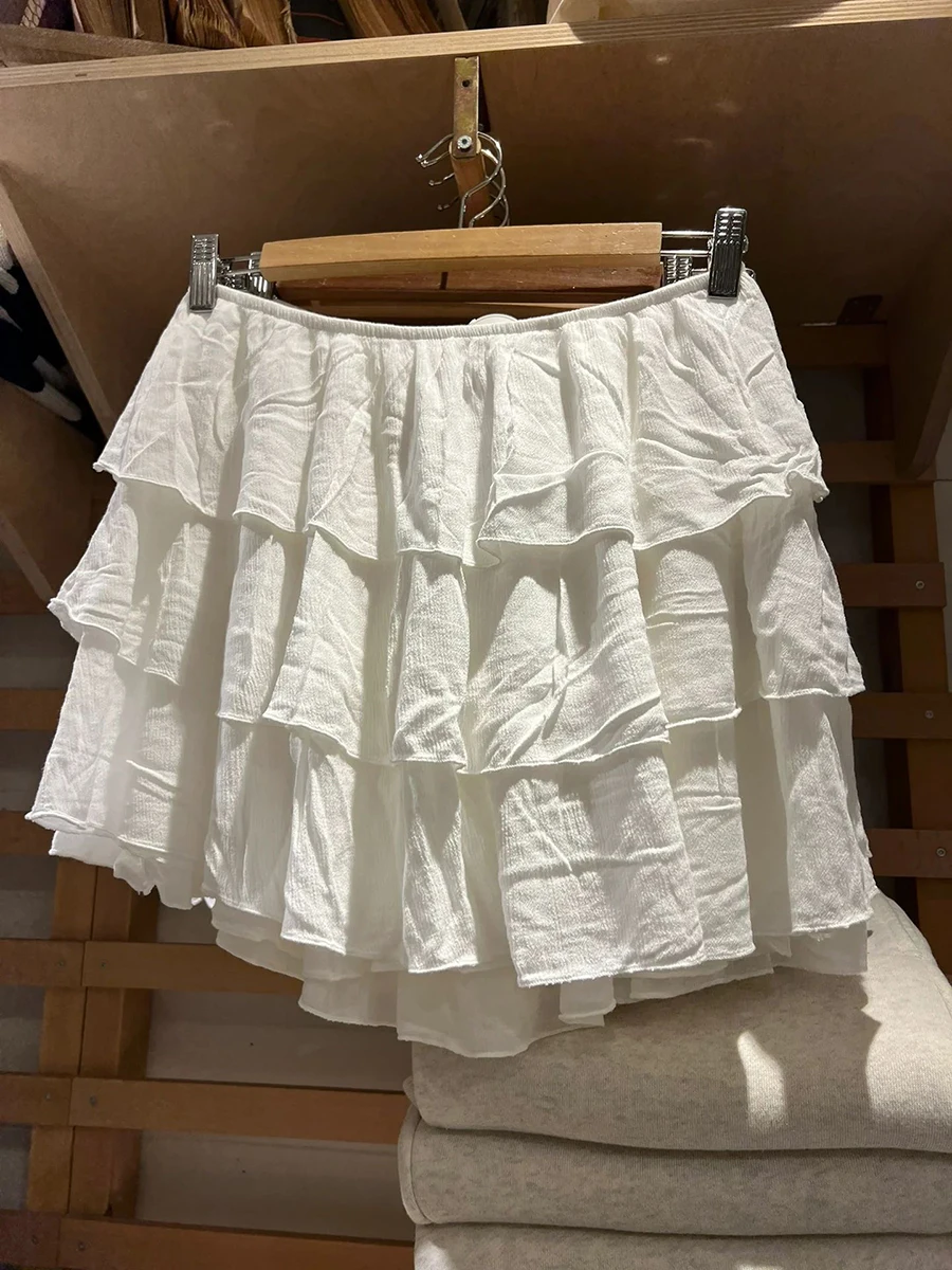 White Simple Sweet Mini Skirts Women Summer Elastic High Waist A-line Short Faldas Fairycore All-match Cute Balletcore Skirts