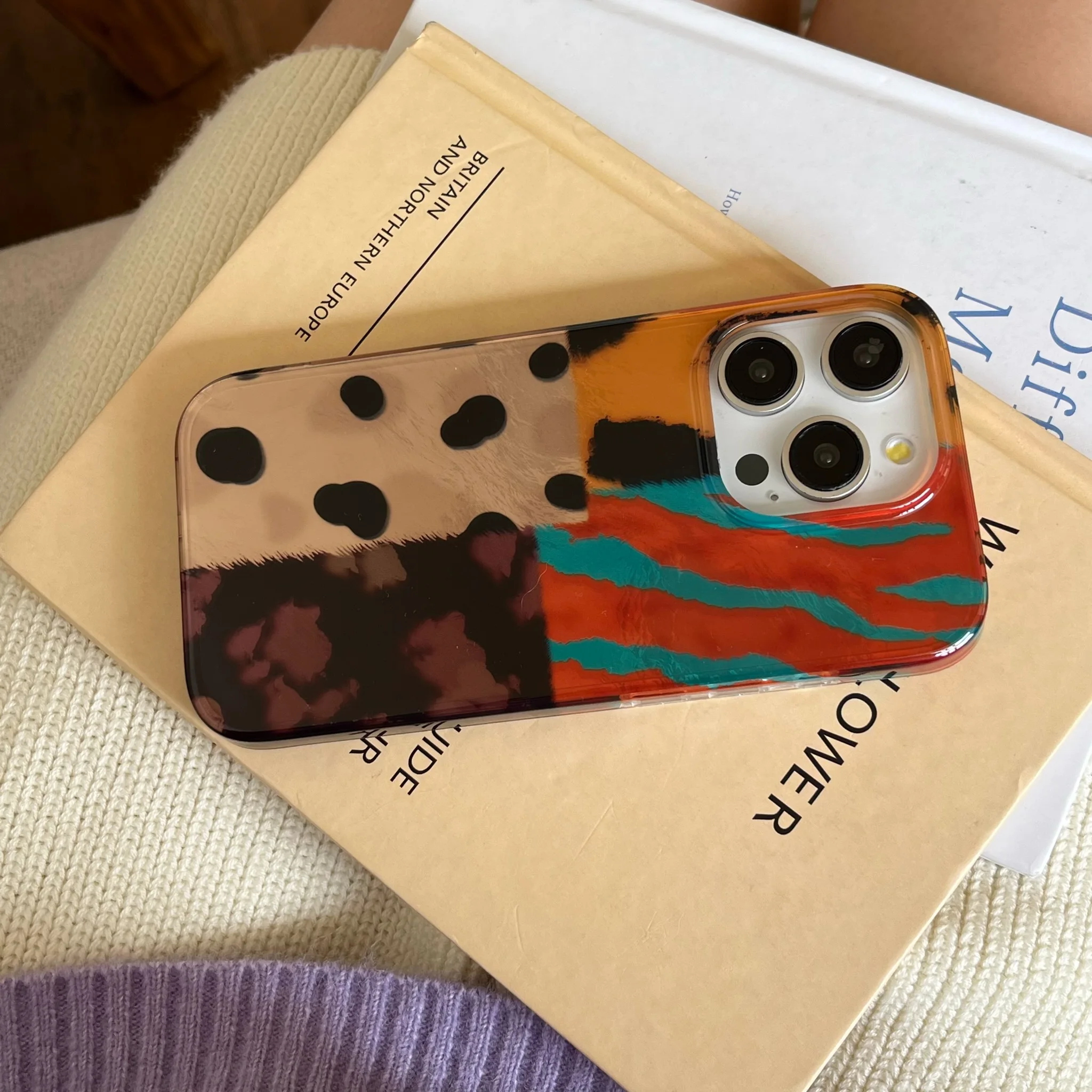 Estampado de leopardo rompecabezas de cuatro colores punto de onda Hawksbill diseño de almazuela funda de teléfono para iphone 12 13 14 15 16 Pro funda de teléfono