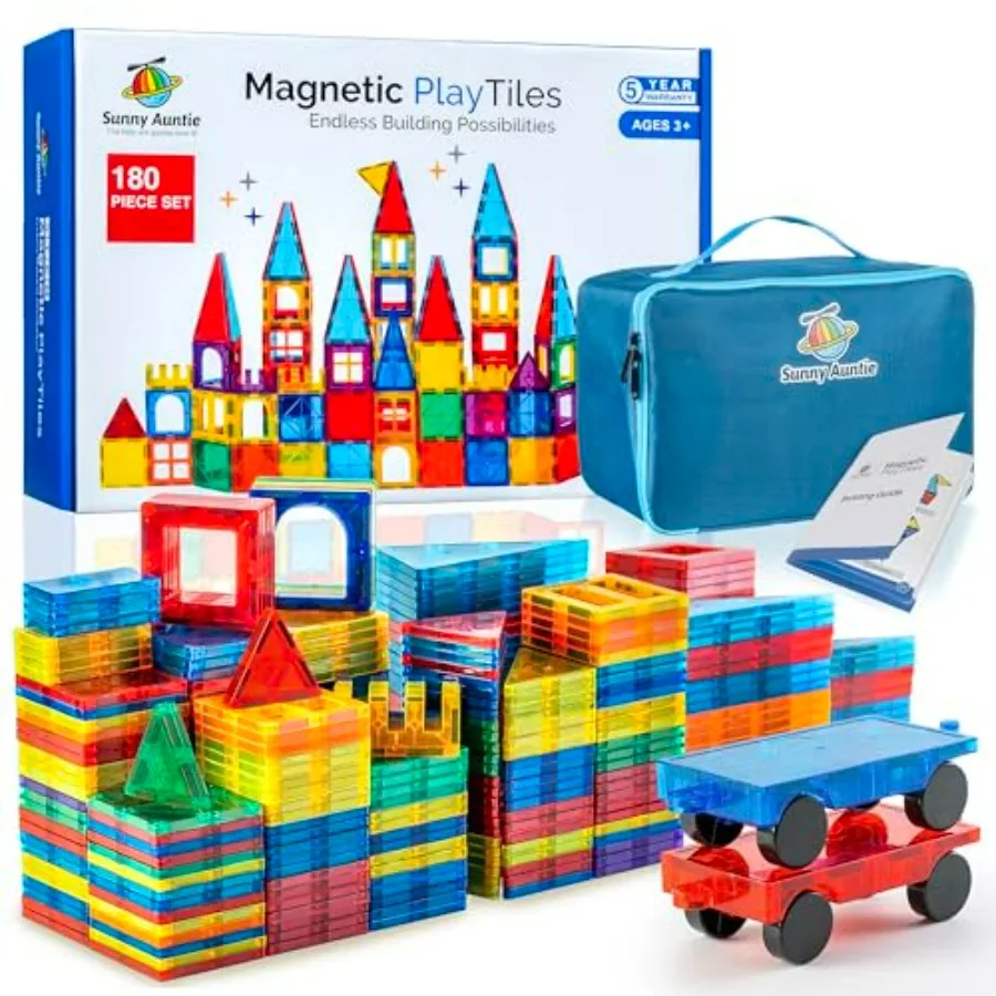 

Magnetic Tiles 180 PCS XL Set for Ages 3-8 Large Building Toy in Multiple Colors Educational STEM Gift with Bonus Zippered Carr