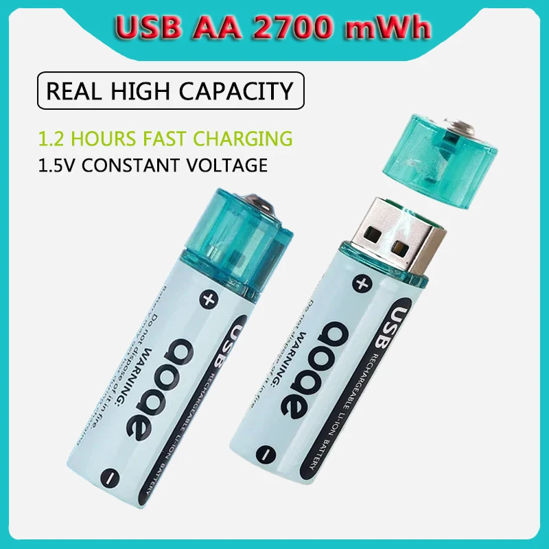 USB lithium battery 2700mWh 1.5v AA rechargeable battery for Remote Control Mouse Small Fan Electric Toy pilas 1 5v recargables