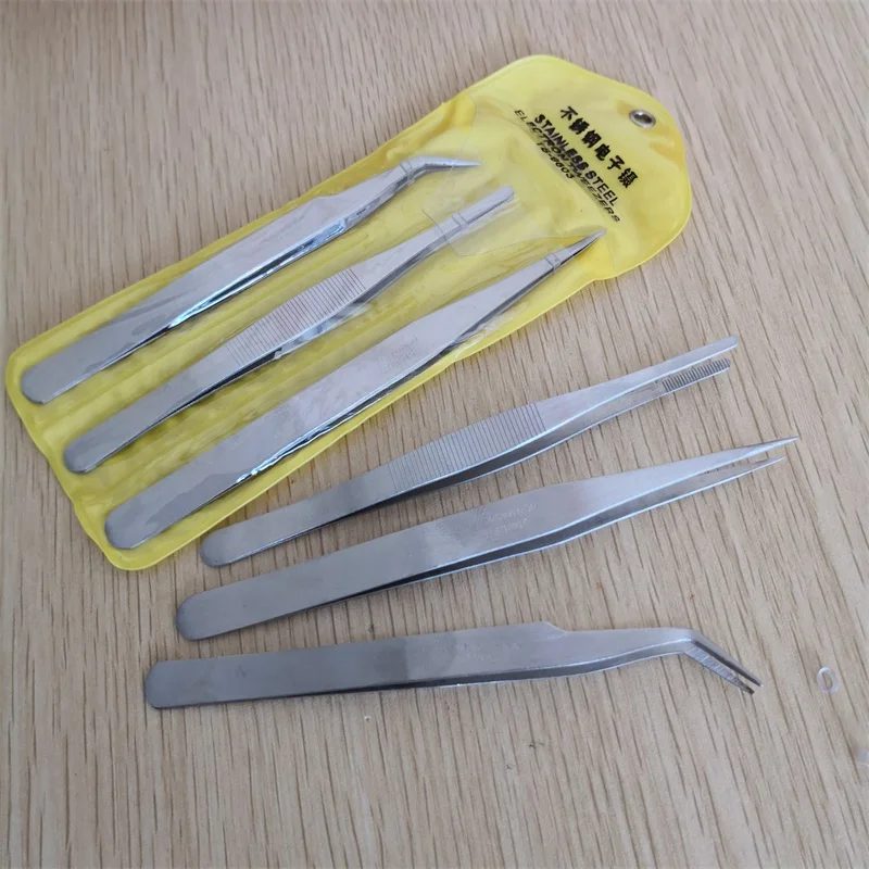 Thickened Stainless Steel Electronic Tweezers Three-Piece Set, Precision Pliers DIY Tweezers, Pointed and round Straight Tw