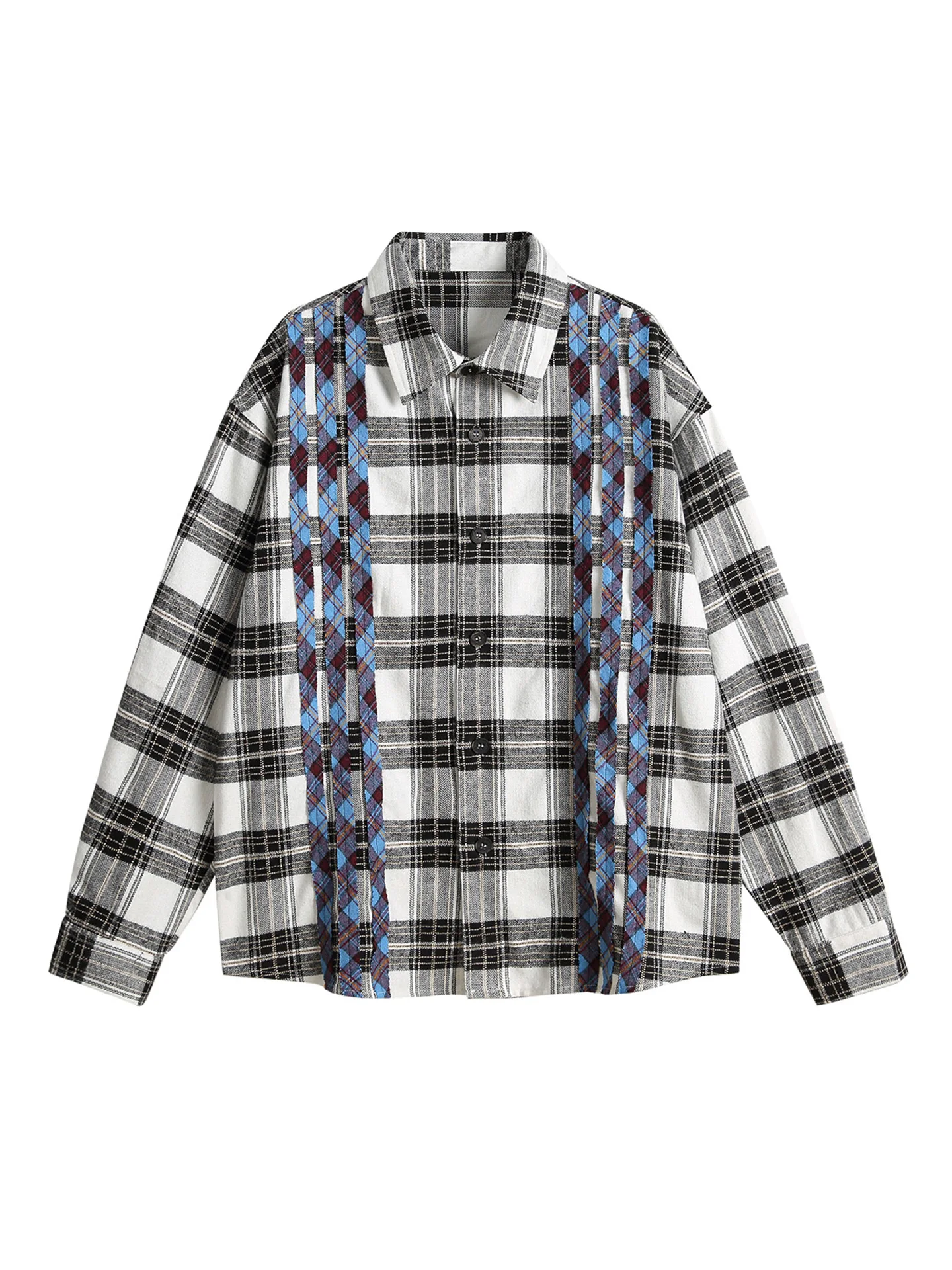 

American Retro Contrast Color Patchwork Plaid irt Spring Casual Laid-ba Sle Couple's irt Coat Loose Fit Long Sve