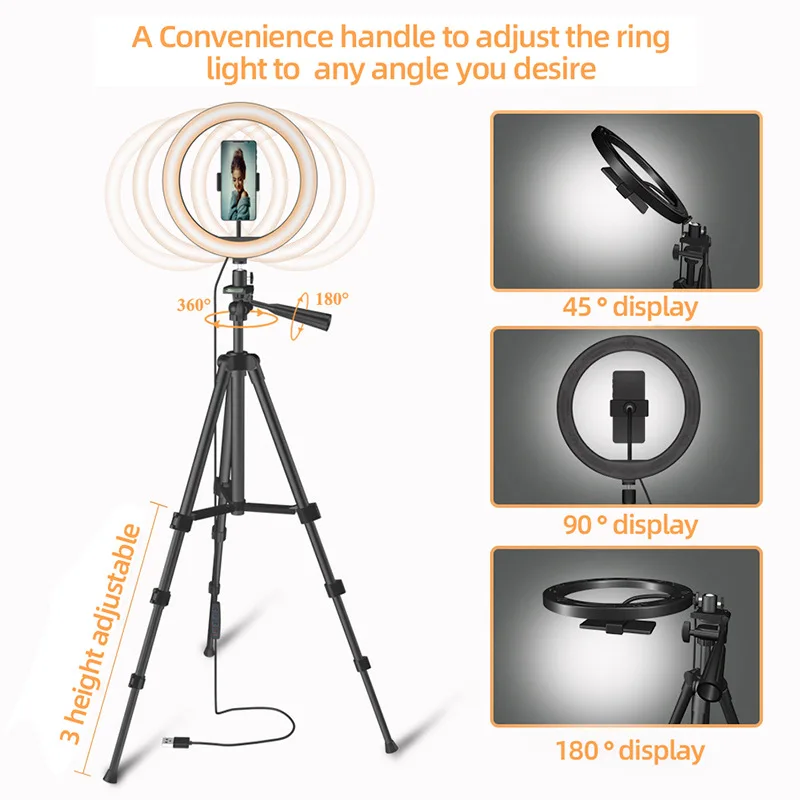 LED Selfie Ring Light Photography Video Light RingLight Phone Stand Tripod Fill Light Dimmable Lamp Trepied Streaming 10\