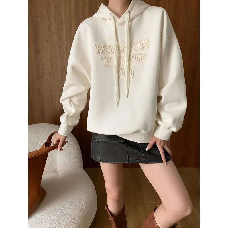 Blogger's Private Server Design Feeling Letter Hot Diamond Loose Hooded Sweatshirt 2024 Early Autumn New Item