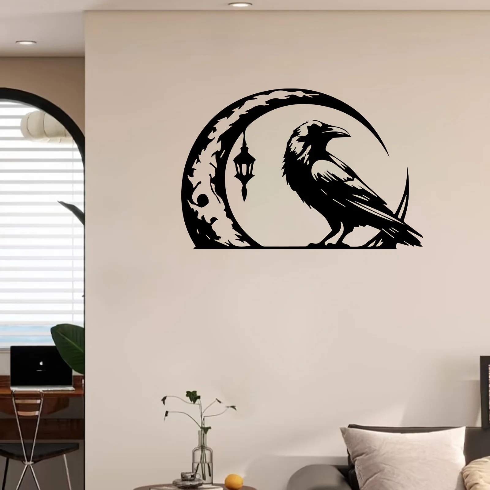 CIFBUY Metal Wall Art Gothic Raven Moon Sculpture Weatherproof Decorative Plaque For Living Room Garden Fence Gothic Style