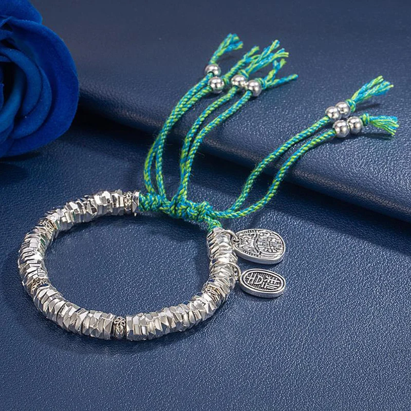 New Chinese style Chic Retro Coiled Bracelet Hand Woven Rope Adjustable Lucky Jewelry Senior Gift For Women KOFSAC