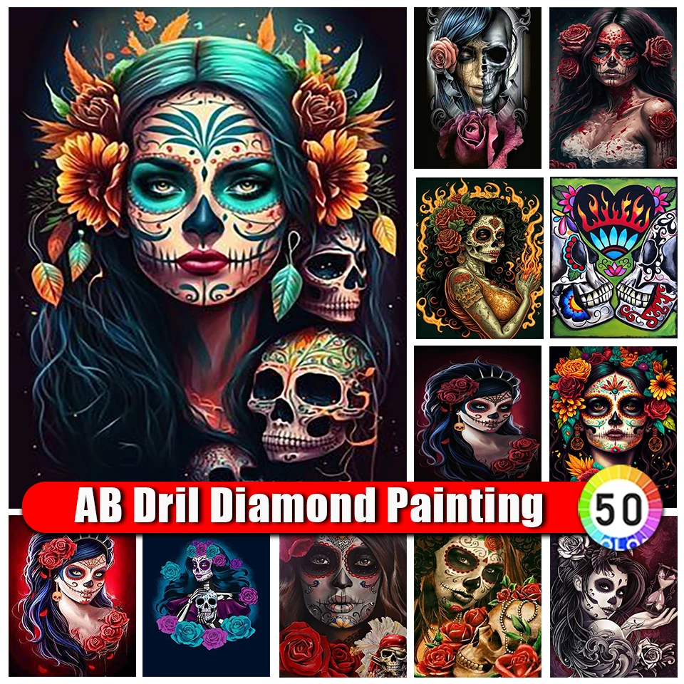 

Zipper Bag AB Diamond Mosaic Halloween New Arrival Embroidery Cross Stitch Handicraft Picture 5d Diamond Painting Skull and Girl