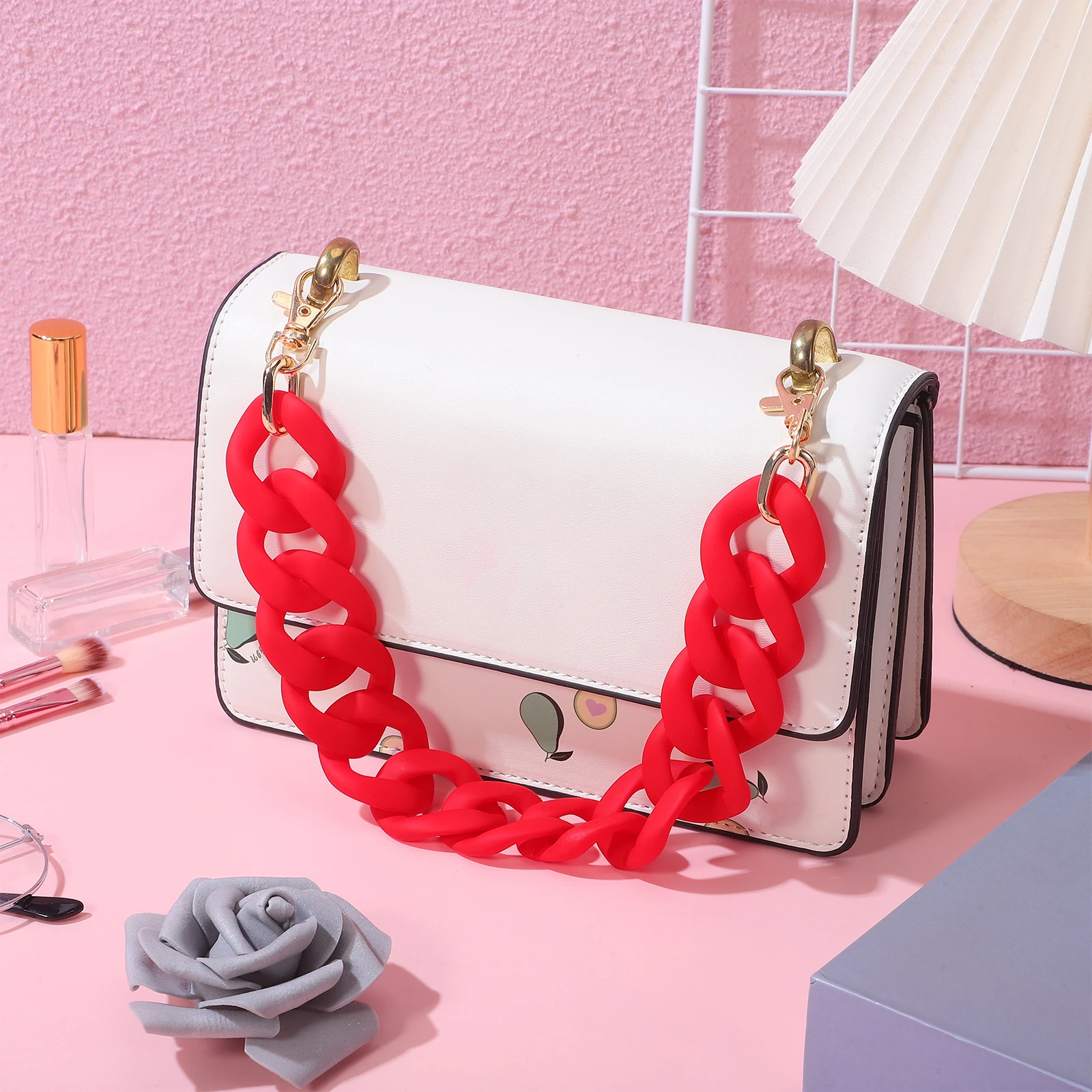 프로스트 고무 스트랩 메탈 핸들 핸드백 교체용 가벼운 내구성 가방 DIY 핸드백 체인 미니 가방