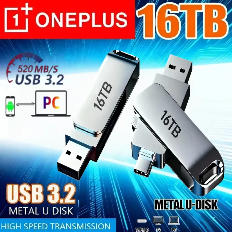 

OnePlus 16TB USB 3.2 Super High Speed Transfer Metal Waterproof Flash Drive 8TB 4TB 2TB Portable Memoria USB Stick For Cellphone