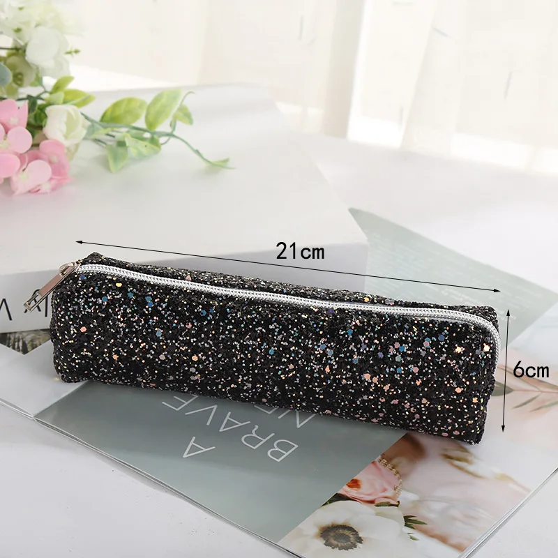 Kawaii Glitter Pencil Case, Pencil Box, Pencil Pouch, Artigos de papelaria, Lantejoula Maquiagem Bag, Cosmetic Bag