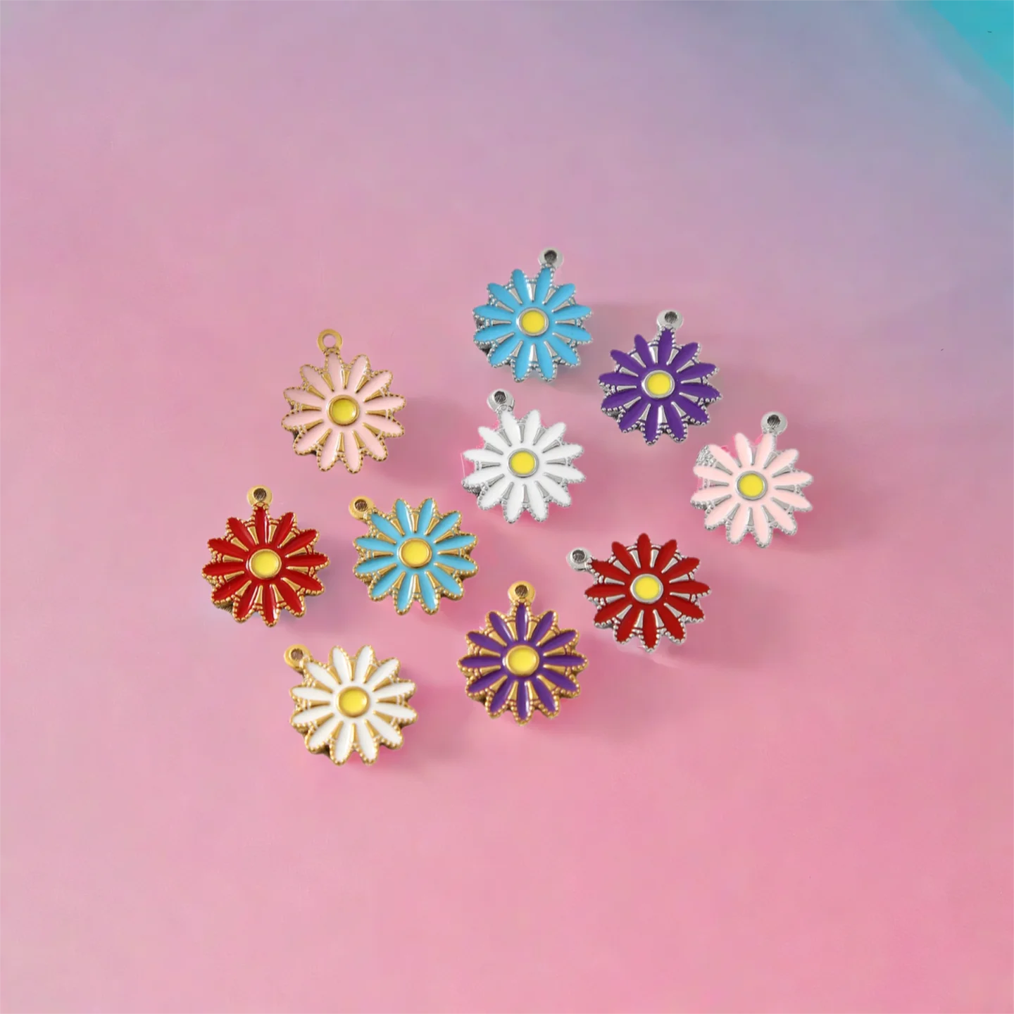 

5pcs Stainless Steel Enamel Gold Plated Small Daisy Flower Charms Pendants for DIY Jewelry Making Earrings Necklace Accessories