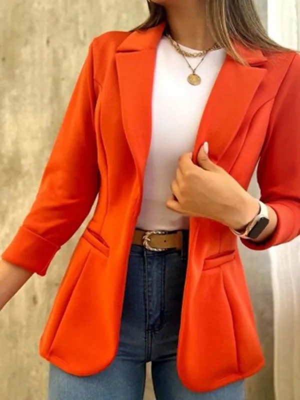 Women Blazer Coats Autumn Winter Pocket Long Sleeve Solid Slim Jacket Coat