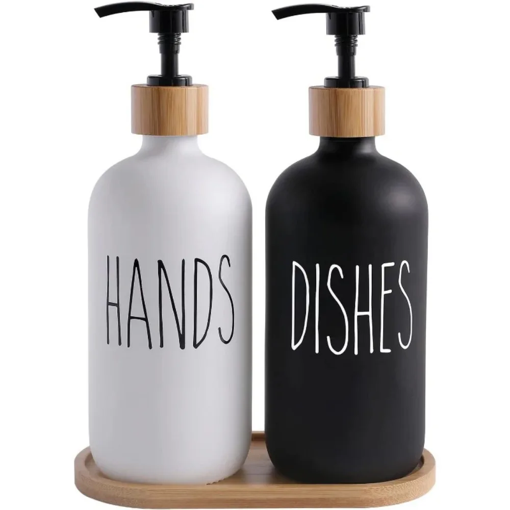 

Glass Soap Dispenser Set, Contains Hand Soap and Dish Soap Dispenser.Suitable for Kitchen Decor. (Black & White)