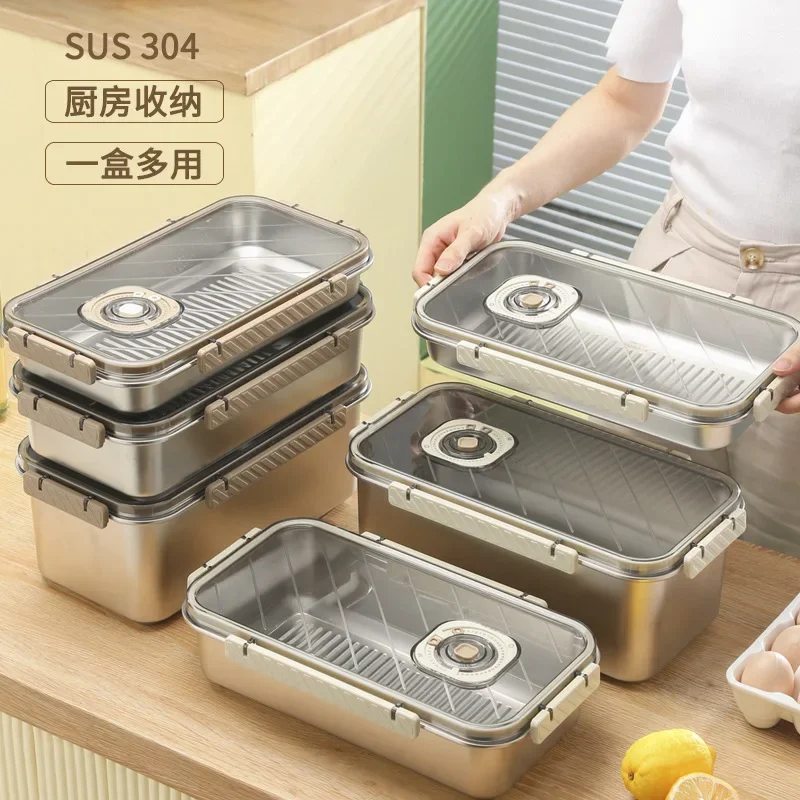 304 Stainless Steel Refrigerator, Fresh-keeping Box, Multifunctional Sealed Lunch Box, Kitchen Large Capacity Fresh-keeping Box