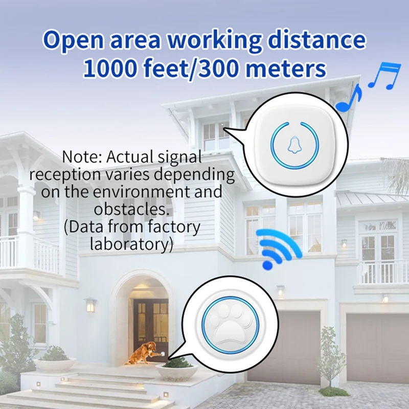 جديد-جرس باب لاسلكي للقطط والكلاب نطاق 300 متر 60 أغنية حجم كبير مقاوم للماء جرس تدريب المنزل الذكي الولايات المتحدة التوصيل