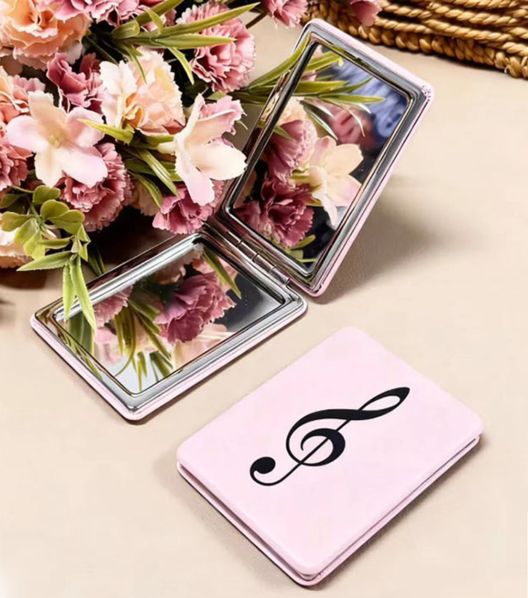 Unique Music Theme Mirror - Small Foldable Mirror with Treble Clef Print, Fashionable On-The-Go Essential